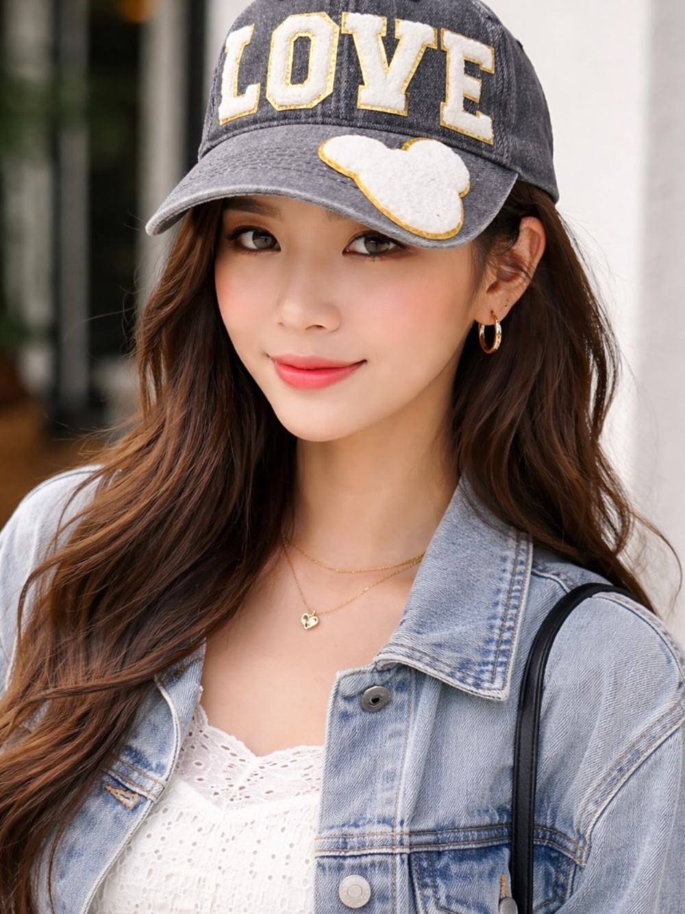 “LOVE” Denim Ball Cap with Gold Accent & Micky Ears shape Patch